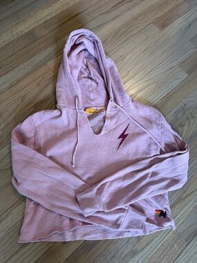 Aviator Nation Light Pink Hooded Sweatshirt with Lightning Bolt